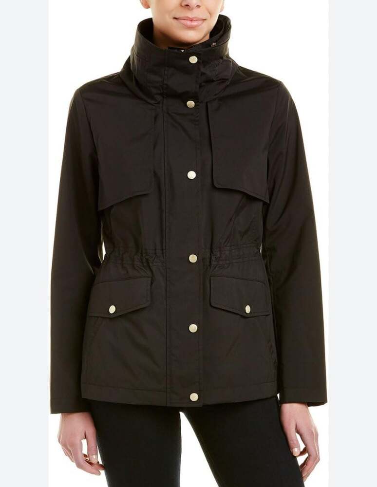 Cole Haan Women Black Packable Water Repellent Rain Jacket Coat